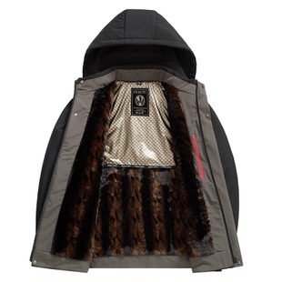 夹棉加绒厚款男式北方棉服男士可脱卸帽派克服加绒男装棉衣爸爸装