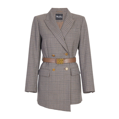 复古棕咖格纹西装长袖外套小香风