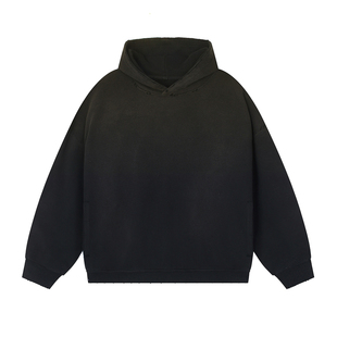 重磅卫衣硬挺美式高克重纯棉宽松磨破渐变情侣装oversize痞帅外套