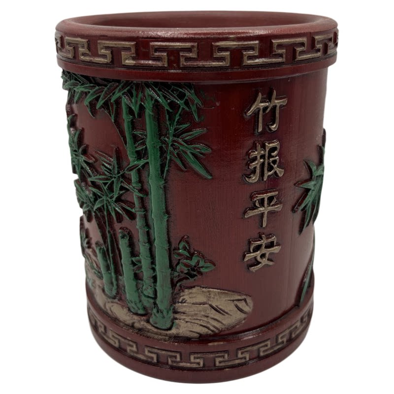 复古摆件竹制雕刻毛笔筒收纳桶