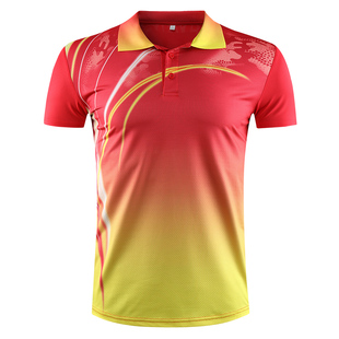 运动渐变POLO衫定制短袖T恤羽毛球乒乓球比赛训练服班服印字logo