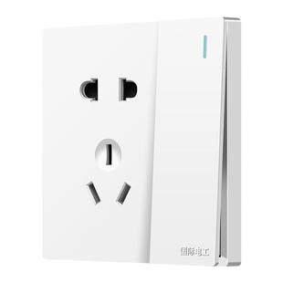 国际电工家用86型暗装墙壁一开五孔大板白色电源多孔开关插座面板