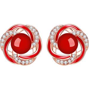 999纯银红玛瑙耳钉女999足银s999纯银红色耳饰耳环女士秋冬高级感