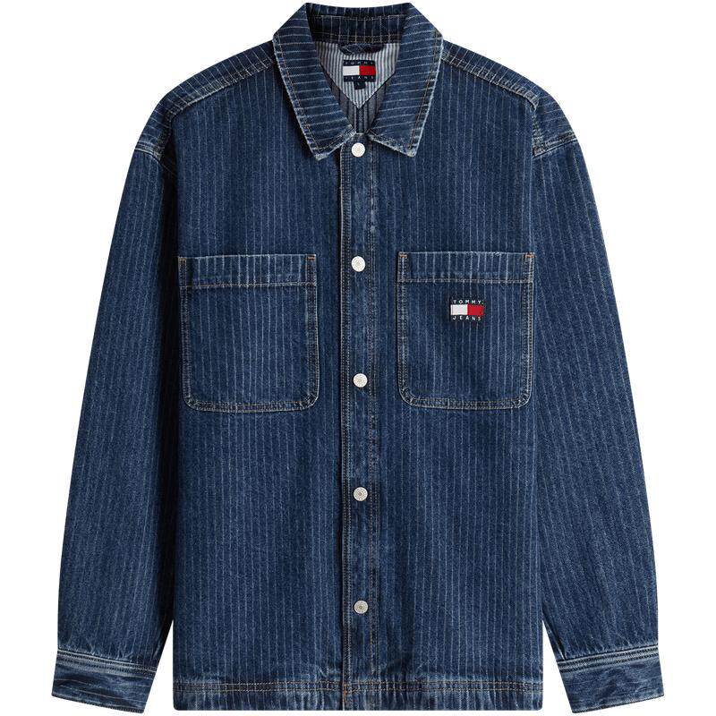 Tommy男装刺绣条纹宽松牛仔衬衫