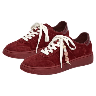 蹀愫2025秋冬新款复古红色德训鞋增高3.5休闲运动板鞋TA65532-50