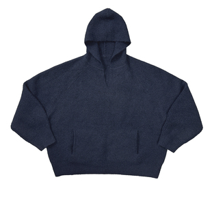 Aurocean 学院少年连帽V领毛衣 温暖毛绒感宽版深灰蓝针织衫