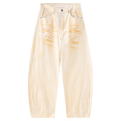 DESIGNSECRETS 25FW巴黎高端扎染泼墨涂鸦牛仔裤男女直筒阔腿裤子