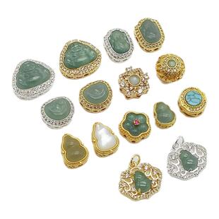 天然翡翠满锆貔貅佛公葫芦锁如意桃花隔珠diy手链项链饰品配件