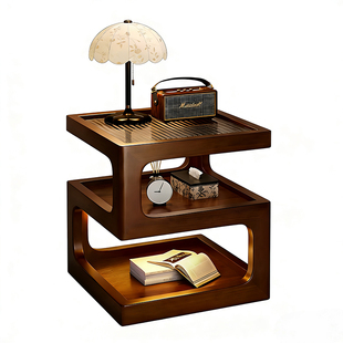 床头柜置物架全实木原木新款带灯创意床边储物柜替代品小型置物台