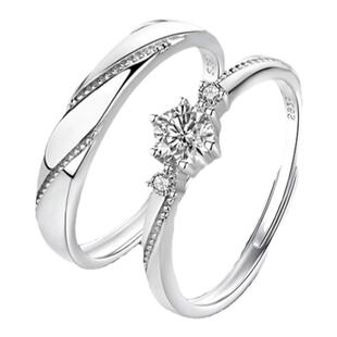 纯银一见钟情情侣戒指结婚求婚订婚对戒男女一对情人节纪念礼物