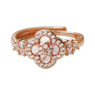 意大利复古宫廷风可爱粉贝母四叶草戒指女小众设计超仙高级感指环