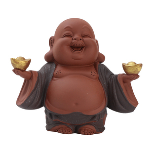 创意紫砂弥勒佛摆件笑口常开招财进宝茶室家居桌面装饰品中式禅意
