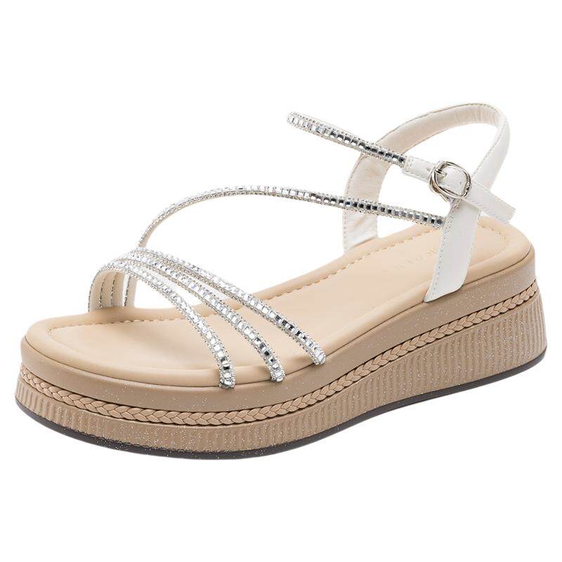 奥康 女鞋2026夏季新款烫钻坡跟罗马凉鞋潮流度假凉拖鞋配裙子
