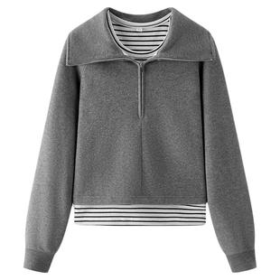 商场同款|森马卫衣女冬季磨毛背心条纹插肩袖上衣2025新款两件套