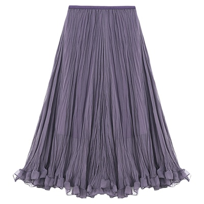 百家好网纱紫色半身裙女2026春季新款高级a字伞裙高腰中长款纱裙