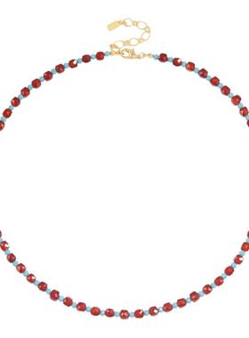 铜合金玻璃项链 镀18K金「五分红霞」串珠项链气质轻奢高端复古风