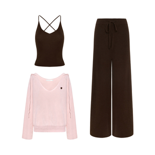 陈妍希同款 Kroche  绵羊毛 吊带背心连帽针织衫阔腿裤三件套