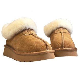 冬季雪地靴女皮毛一体低帮一脚蹬加绒纯羊毛塔茨特新款厚底毛毛鞋