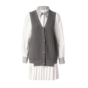 Famecoco范可儿学院风套裙短款衬衫裙针织马甲两件套F218EA006