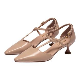 KISSCAT接吻猫[华尔兹]高跟鞋秋季新款赫本风优雅凉鞋T字带单鞋女