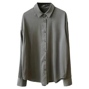 垂感慵懒风高级白色衬衫女长袖缎面凉爽衬衣醋酸真丝绸缎面