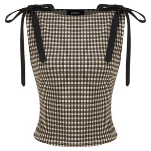 【明星同款】CIDER 正品船领格子蝴蝶结背心上衣114193321