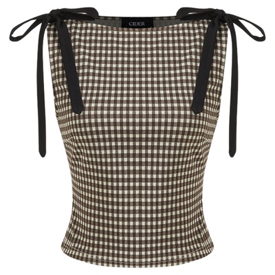 【明星同款】CIDER 正品船领格子蝴蝶结背心上衣114193321