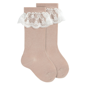 西班牙condor儿童中筒袜25秋冬新款高弹不易掉蕾丝花边宝宝高筒袜