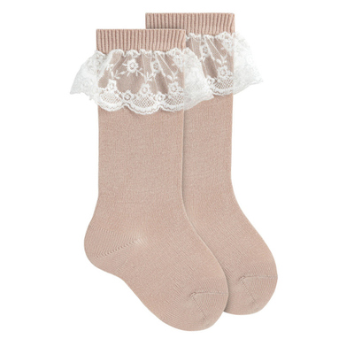 西班牙condor儿童中筒袜25秋冬新款高弹不易掉蕾丝花边宝宝高筒袜