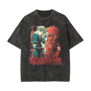 VINLAND SAGA冰海战记托尔芬动漫印花T恤美式水洗做旧t-shirt短袖