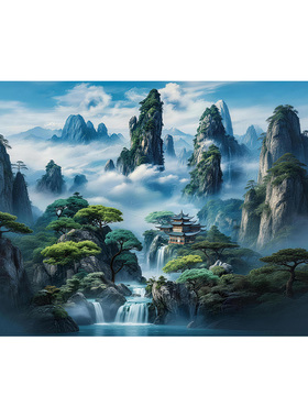 仙家画堂口无活物高清卷轴挂画防水不褪色客厅玄关横版山水装饰画