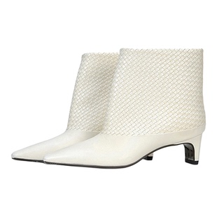 【彩物】里恩工坊 手编靴 2025秋季编织复古中筒靴时装方头短靴女