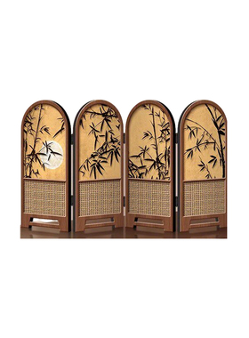 中古风竹子折叠小屏风桌面摆件