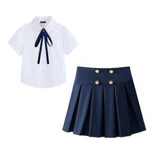 女童英伦学院风小学生校服套装白色衬衫百褶裙两件套六一演出短裙