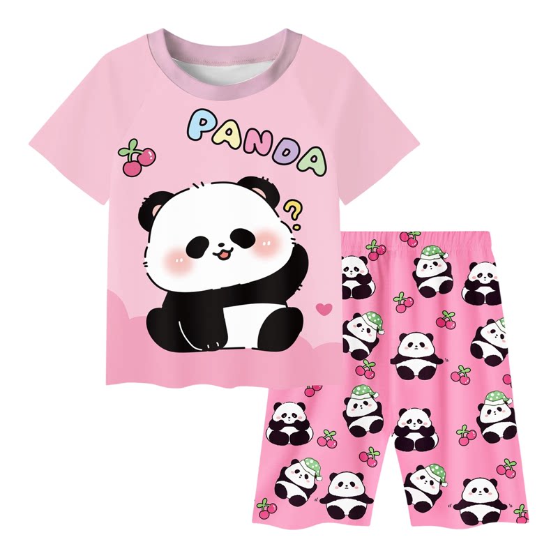 夏季卡通熊猫可爱儿童家居服套装