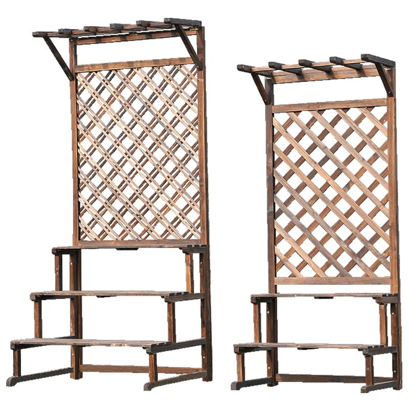 多层阶梯花架组装原防腐木杉木田园吊兰爬藤网格落地楼梯置物多层