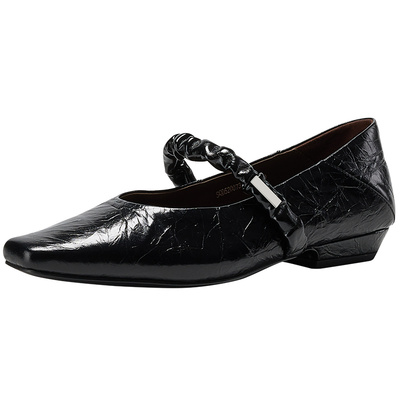 Rosa Bianca复古平底浅口单鞋2025秋新款方头玛丽珍鞋法式小皮鞋