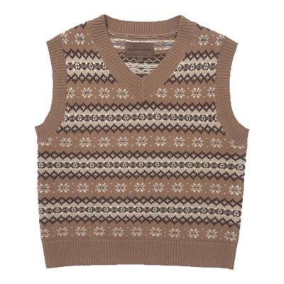 CountryMoment纯羊毛费尔岛背心女复古短款V领针织衫短款叠穿马甲