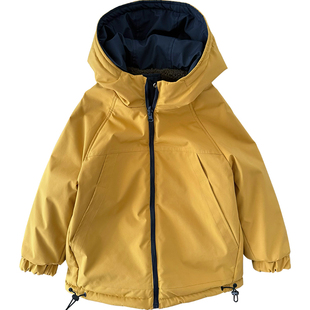 男童双面穿过冬棉服加绒加厚保暖冲锋衣中大童仿羊羔绒连帽棉外套