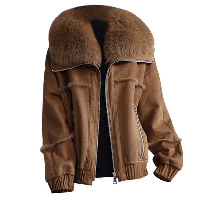 休闲洋气狐狸毛领真皮毛一体大衣