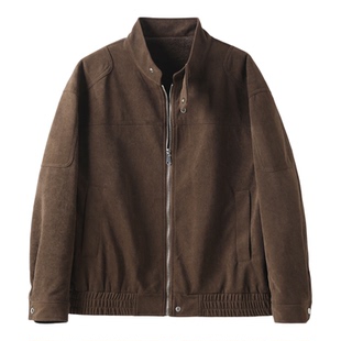 LUUD 复古咖色麂皮绒按扣闭合立领夹克加绒厚款保暖工装外套男冬