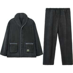 红豆男士珊瑚绒睡衣秋冬加绒加厚可外穿家居服套装男大码法兰绒