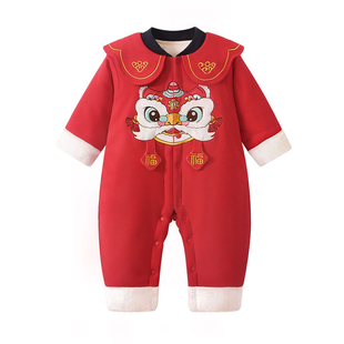 宝宝拜年服棉袄秋冬季新年连体衣冬加厚恒温棉服婴儿过年喜庆衣服