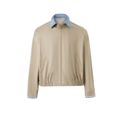 高定哈灵顿翻领格纹情侣开衫外套