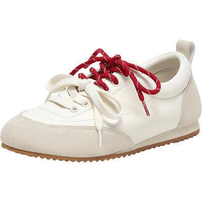 百思图春季新款简约时尚户外运动百搭阿甘鞋平跟女休闲鞋I7699AM5