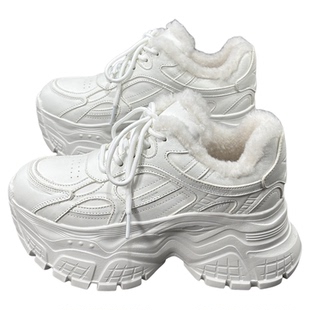 欧洲站2025冬季新款棉鞋真皮厚底小白鞋欧货爆款加绒加厚老爹鞋女