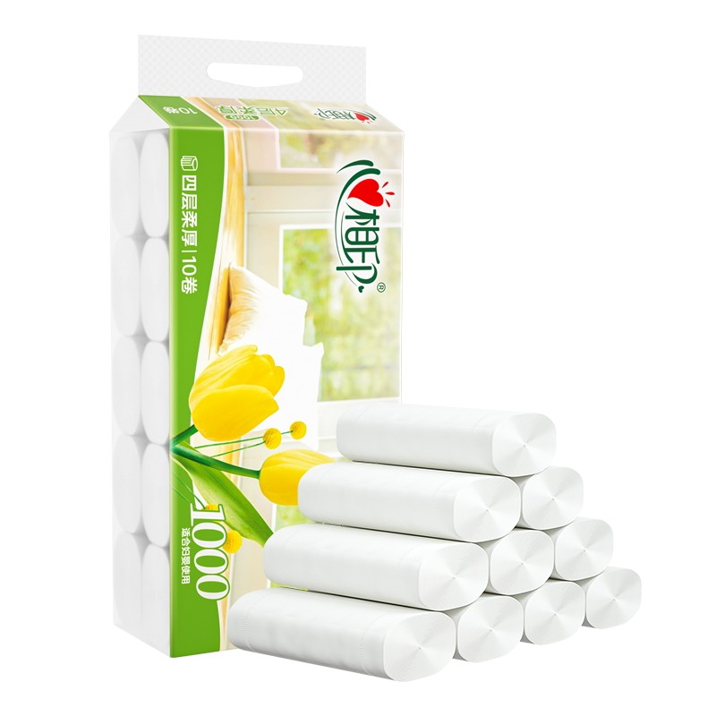 茶语无香压花4层家用卷纸
