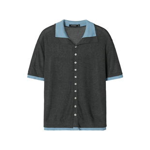 Unvesno(UN)Cozy Fit 100%莱赛尔假两件多穿撞色坑条针织短袖薄款