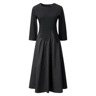 颜域七分袖圆领小黑裙女装2026新款早春连衣裙时尚通勤假两件裙子