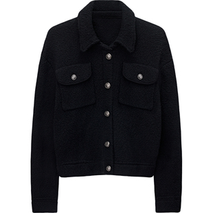 LINC金羽杰春季新款上衣女小香风外套翻领毛织开衫外套CR028Y